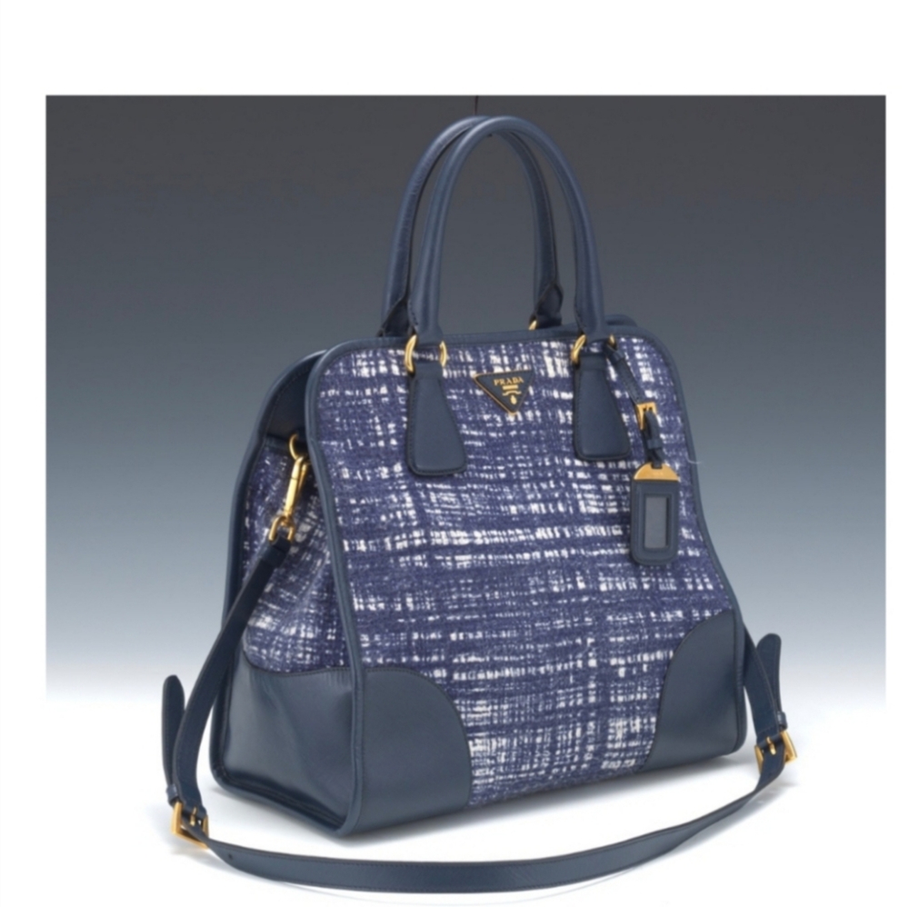 Prada blue and white tweed bag